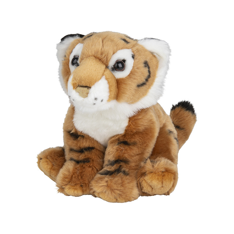 Knuffeldier tijger knuffel - bruin pluche - 18 cm - Wilde dieren knuffels -