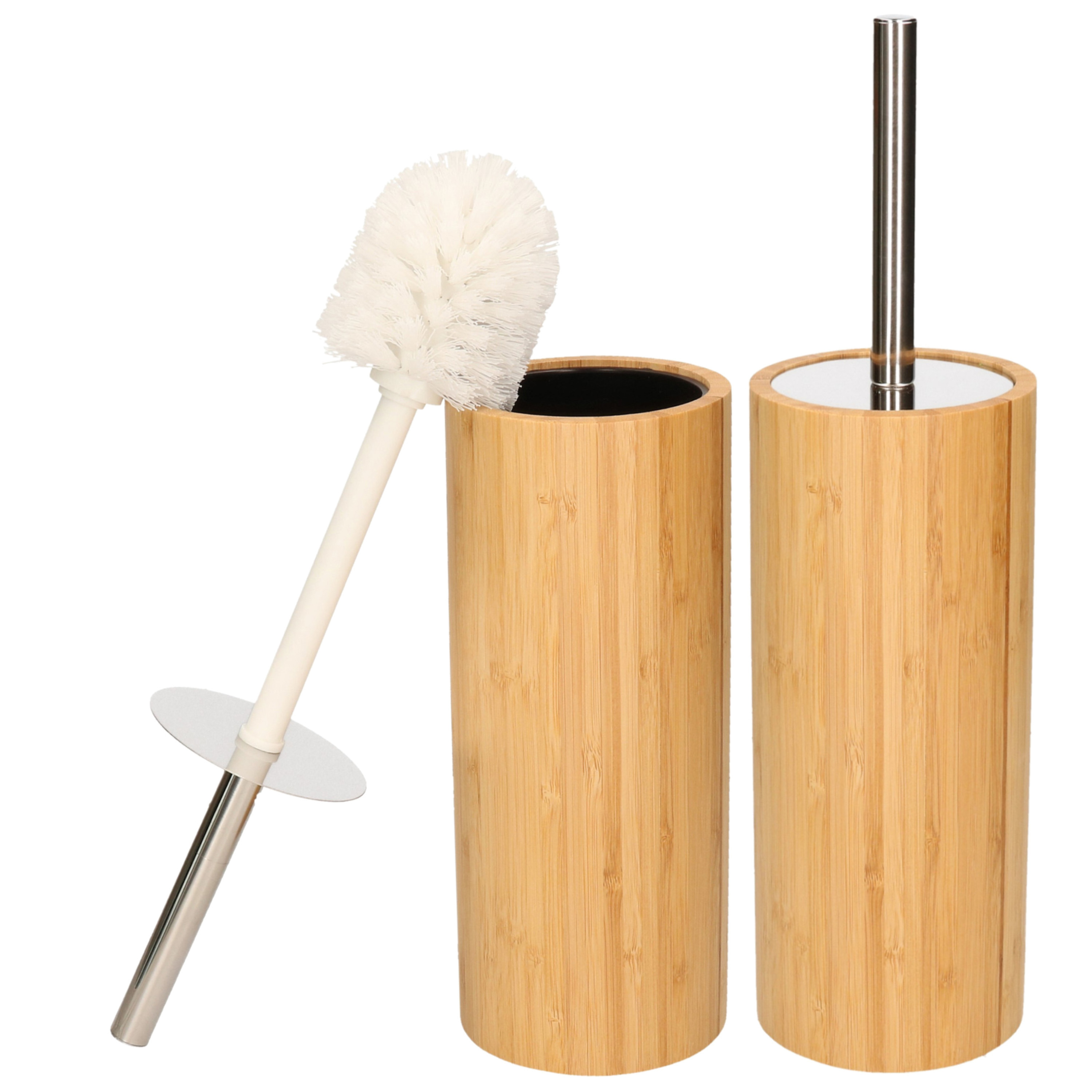 Set van 2x stuks toiletborstel bruin met houder van bamboe 37 cm -