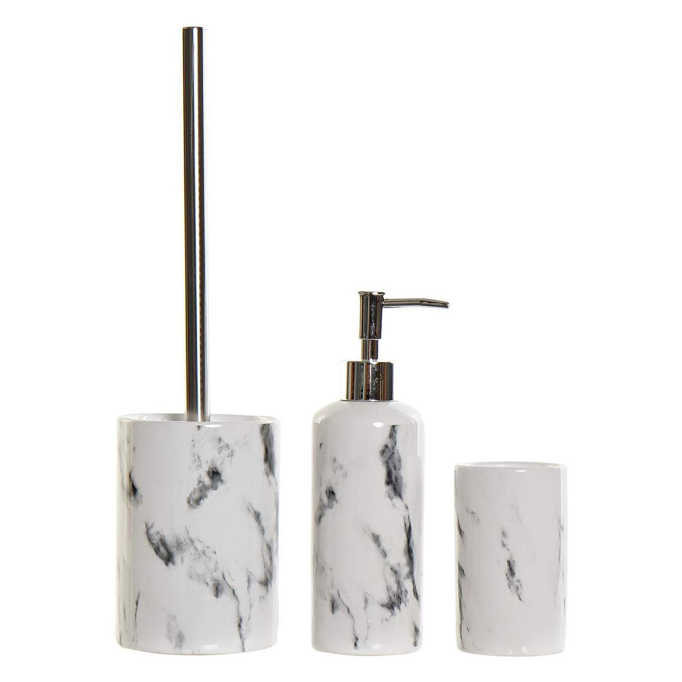 Badkamerset 3-delig - marmer look - wit steen - toiletborstel - zeel - beker -