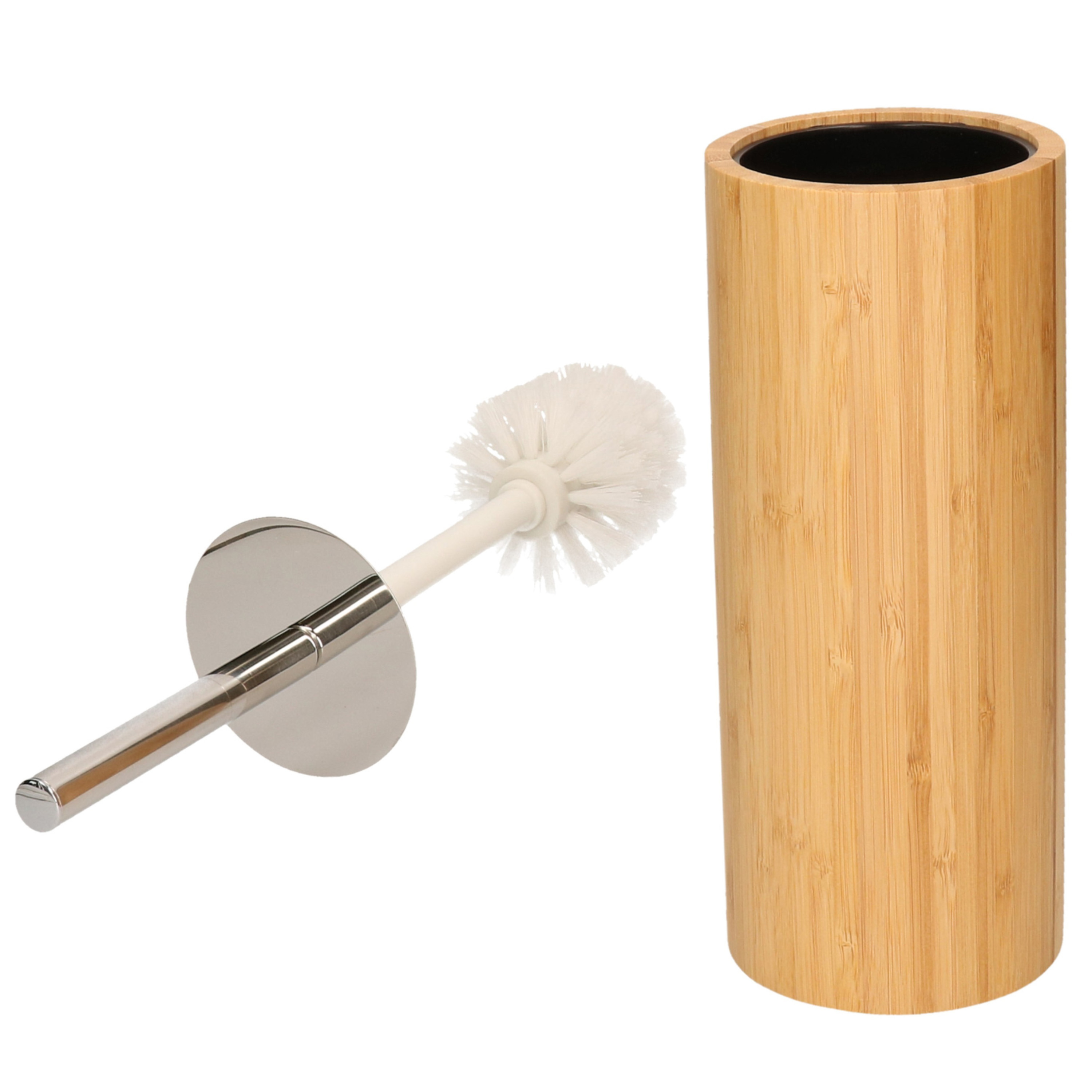 Toiletborstel bruin met houder van bamboe 37 cm -