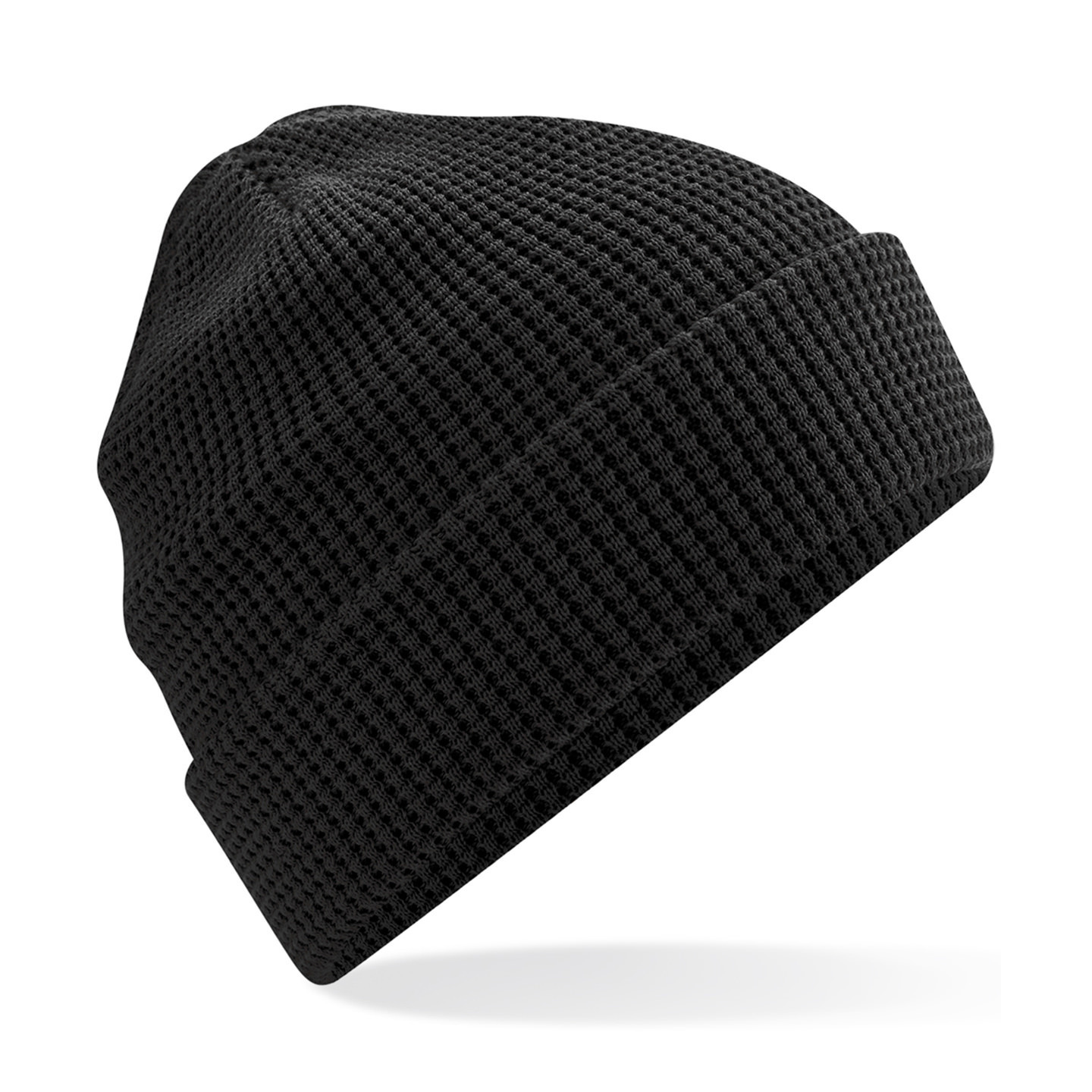 Dames Beanie Wintermuts wafelstructuur zwart 100% katoen One size -
