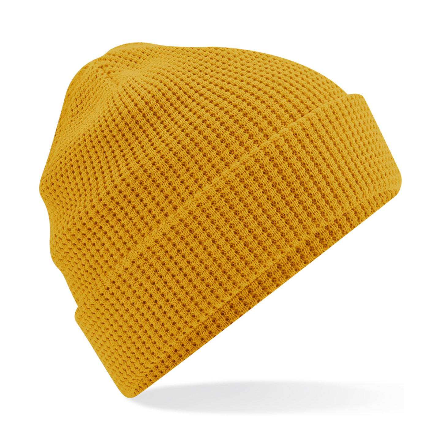 Heren Beanie Wintermuts wafelstructuur mosterd geel 100% katoen One size -