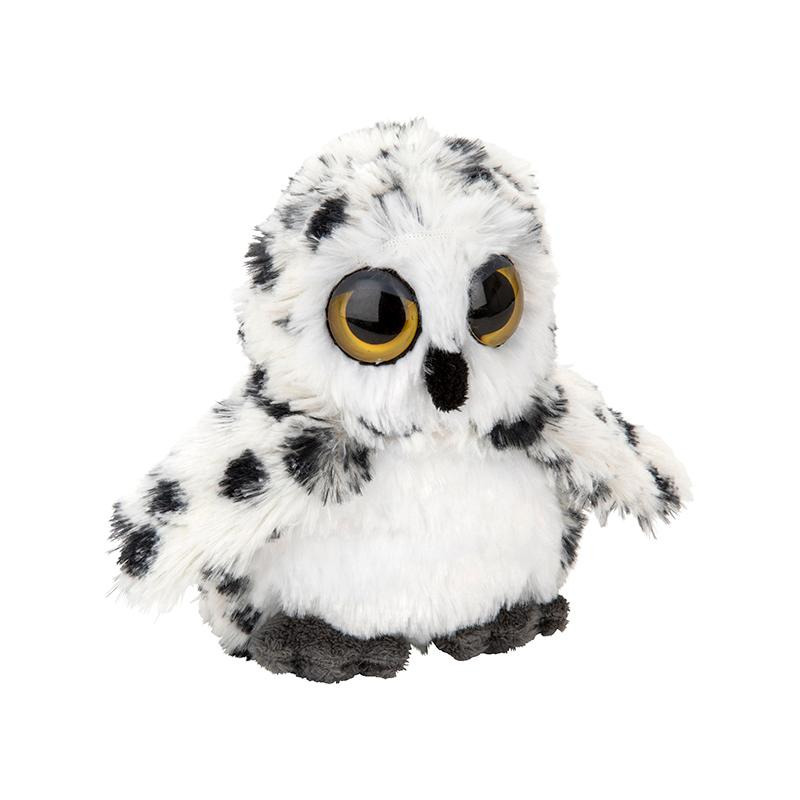 Pluche kleine sneeuwuil knuffel - polyester - wit/grijs - 13 cm -