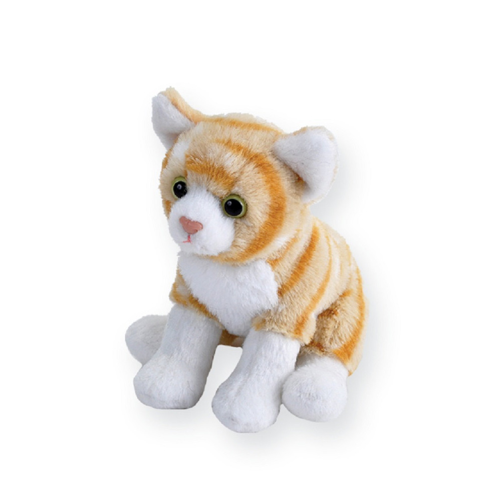 Wild Republic Pluche knuffel - kat/poes - oranje/wit - 13 cm - Knuffelbeesten - Katten/poezen -