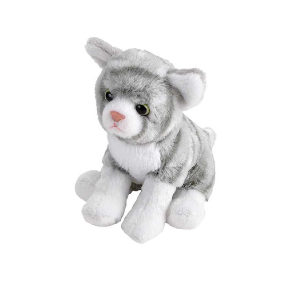 Wild Republic pluche knuffel kat/poes - grijs/wit - 13 cm - katjes -