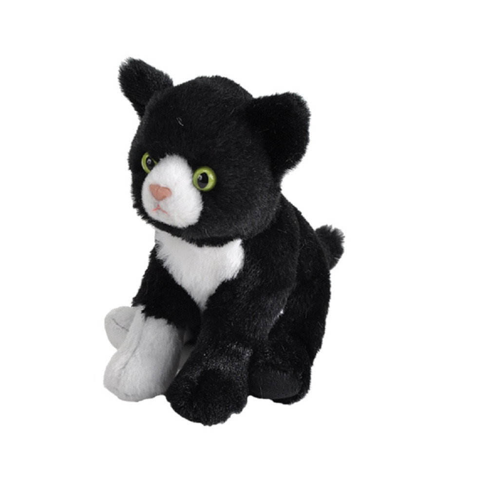 Wild Republic pluche knuffel kat/poes - zwart met wit - 13 cm -