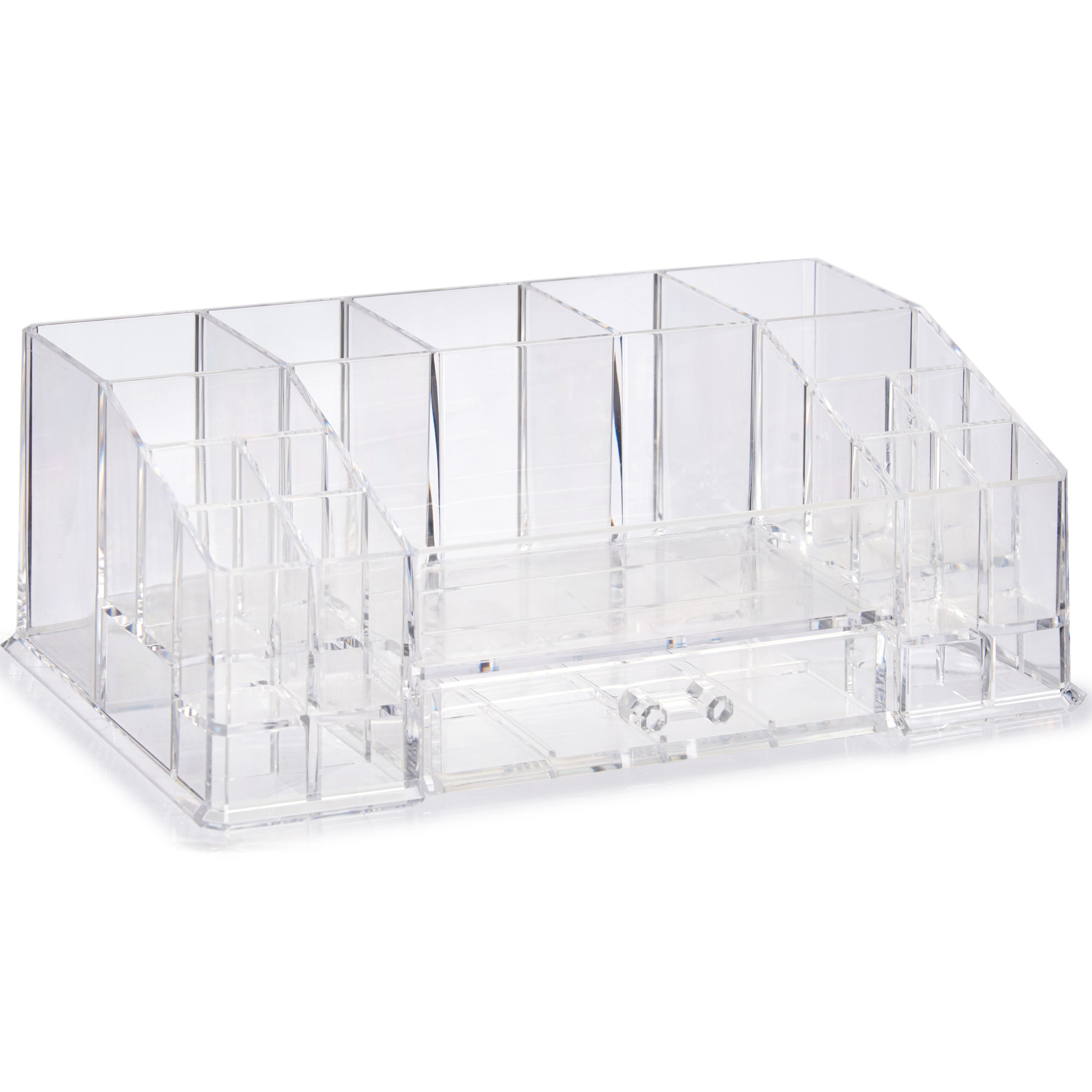 Make-up organizer/opberger 16-vaks met lade 28 x 17 cm van kunststof -