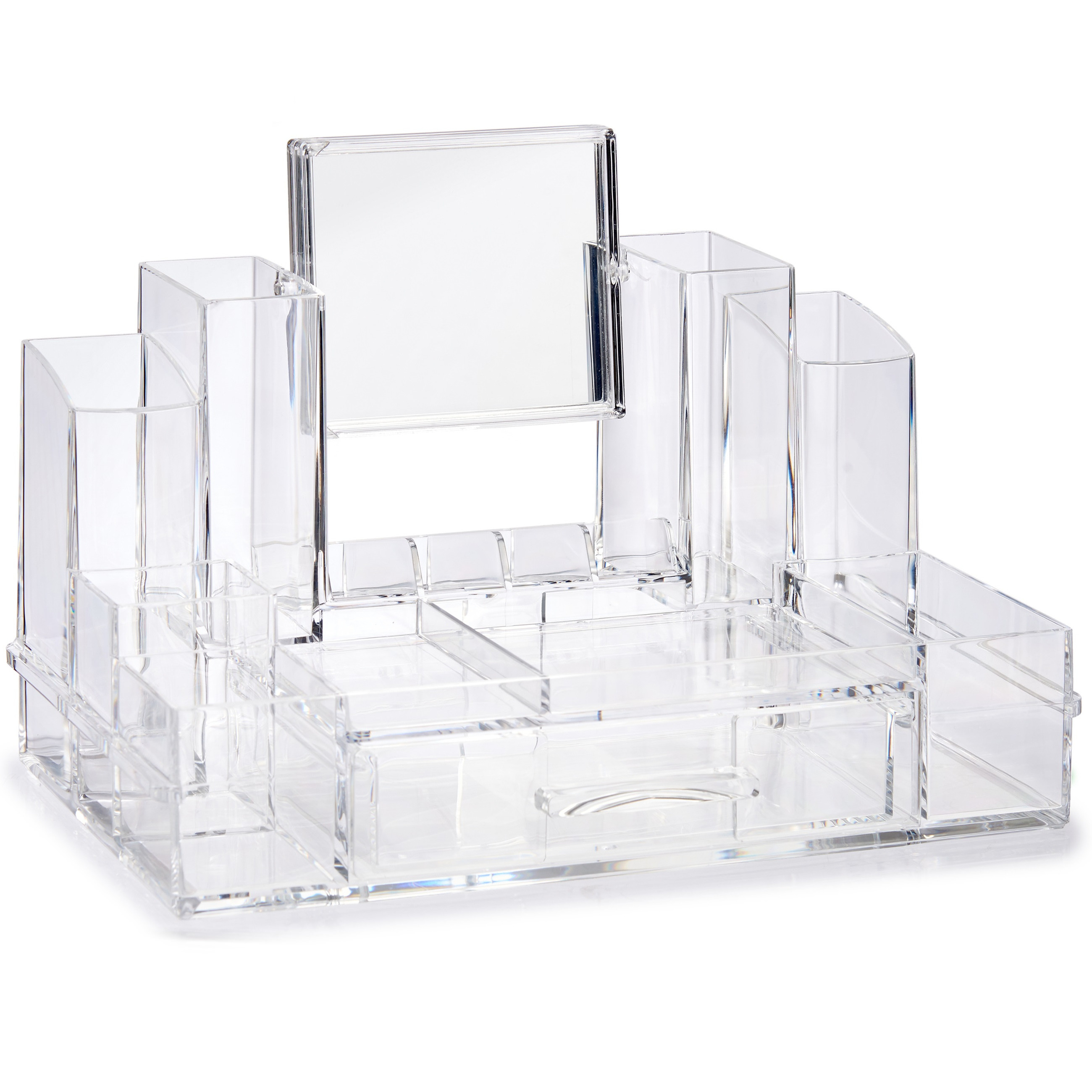 Make-up organizer/opberger 13-vaks met lade en spiegel 29 x 16 cm van kunststof -