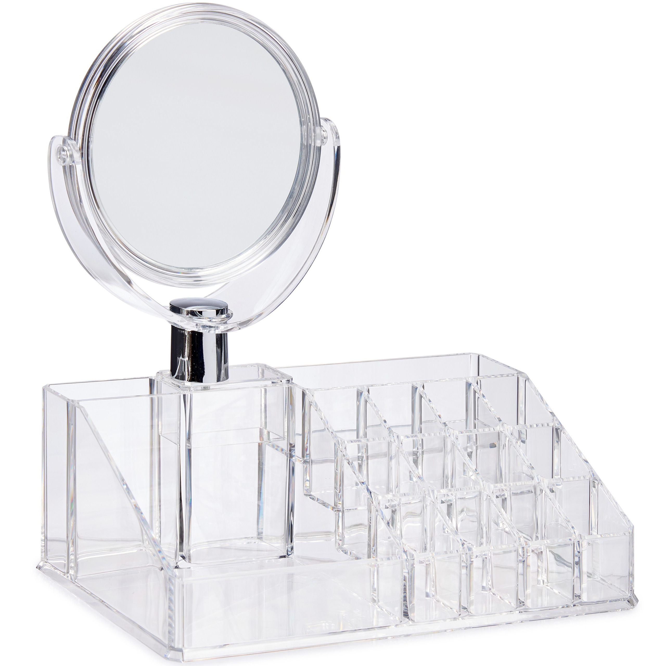 Make-up organizer/opberger 16-vaks met spiegel 22 x 12 cm van kunststof -