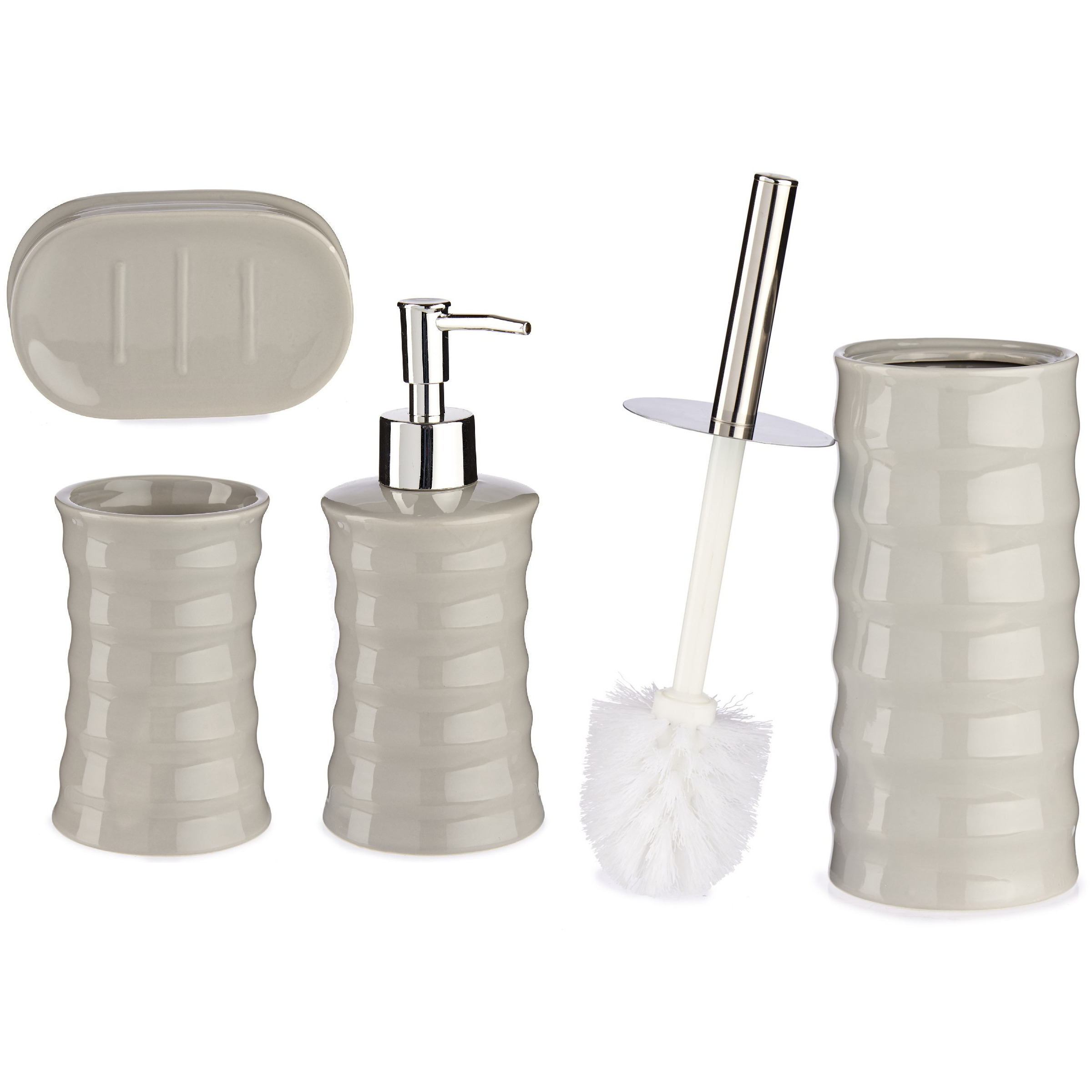 Badkamer accessoires set met strepen 4-delig kiezelgrijs van keramiek -
