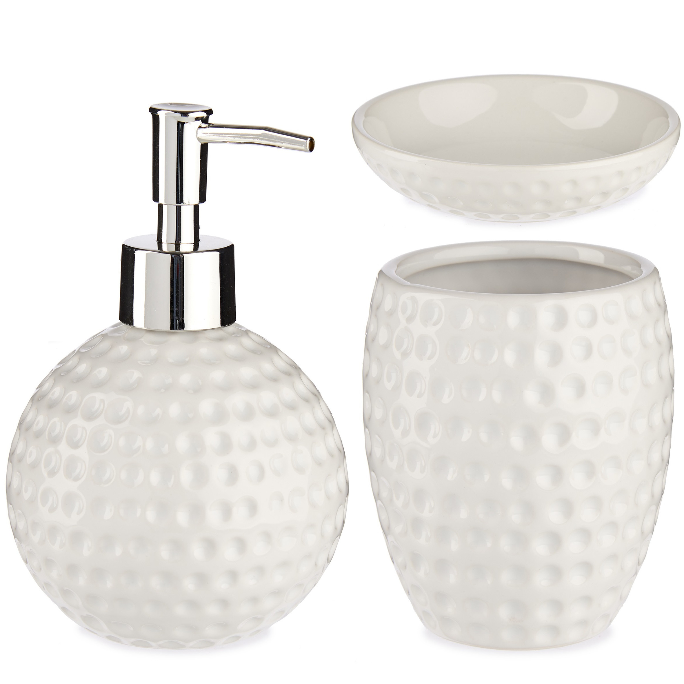 Badkamer accessoires set met stippen 3-delig wit van keramiek -