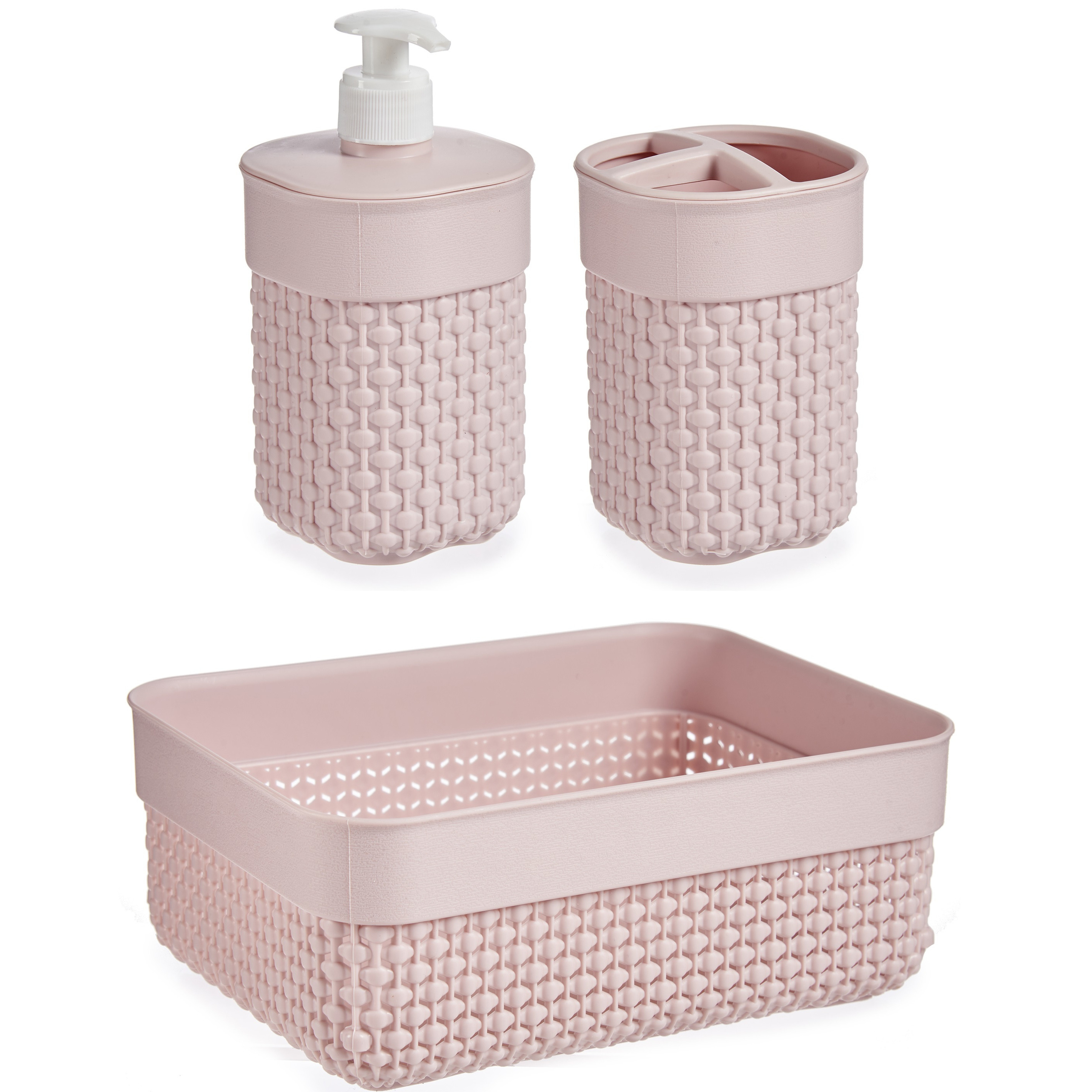 Badkamer accessoires set 3-delig pastel lichtroze van kunststof -