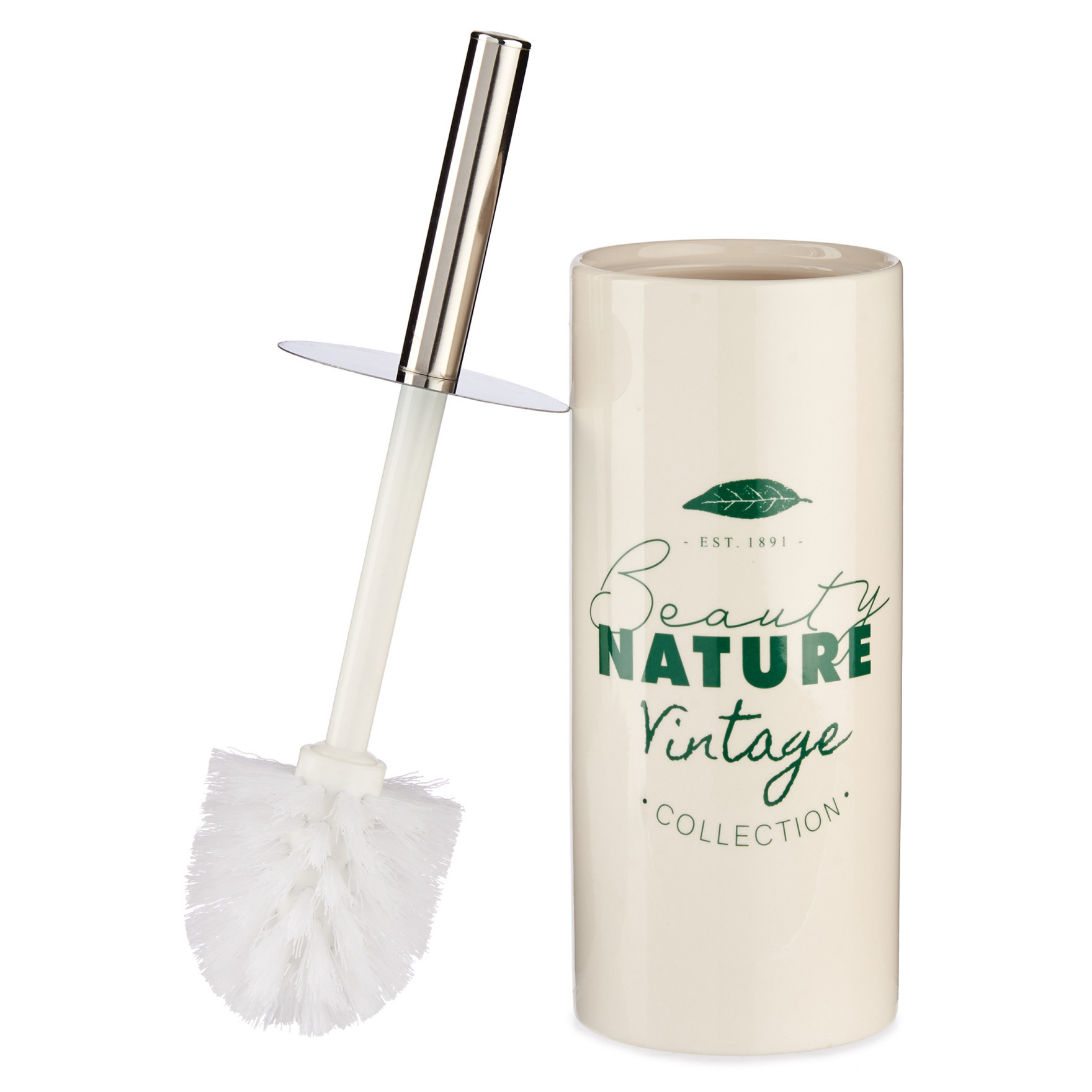 Toiletborstel/wc-borstel gebroken wit met tekst keramiek 31 cm -