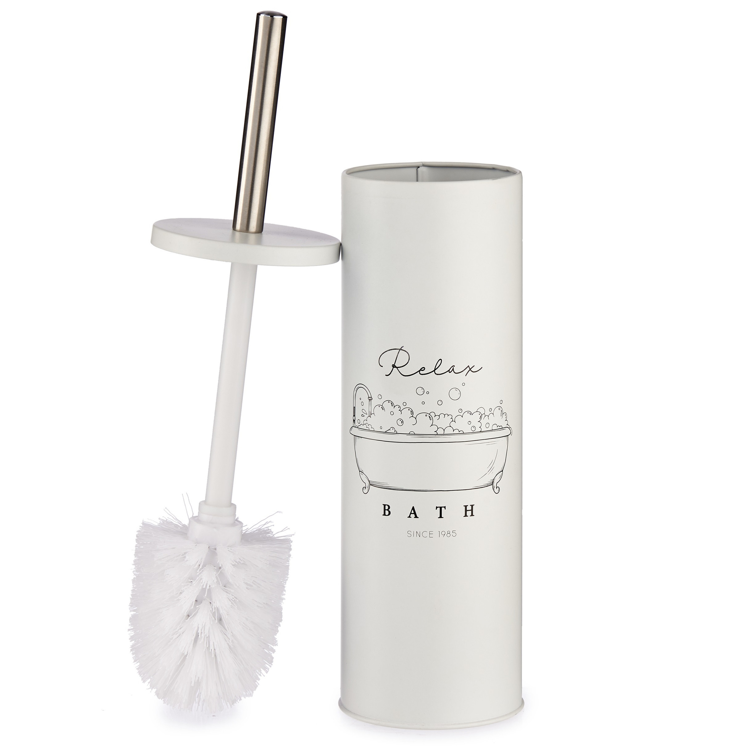 Toiletborstel/wc-borstel gebroken wit met tekst Bath keramiek 38 cm -