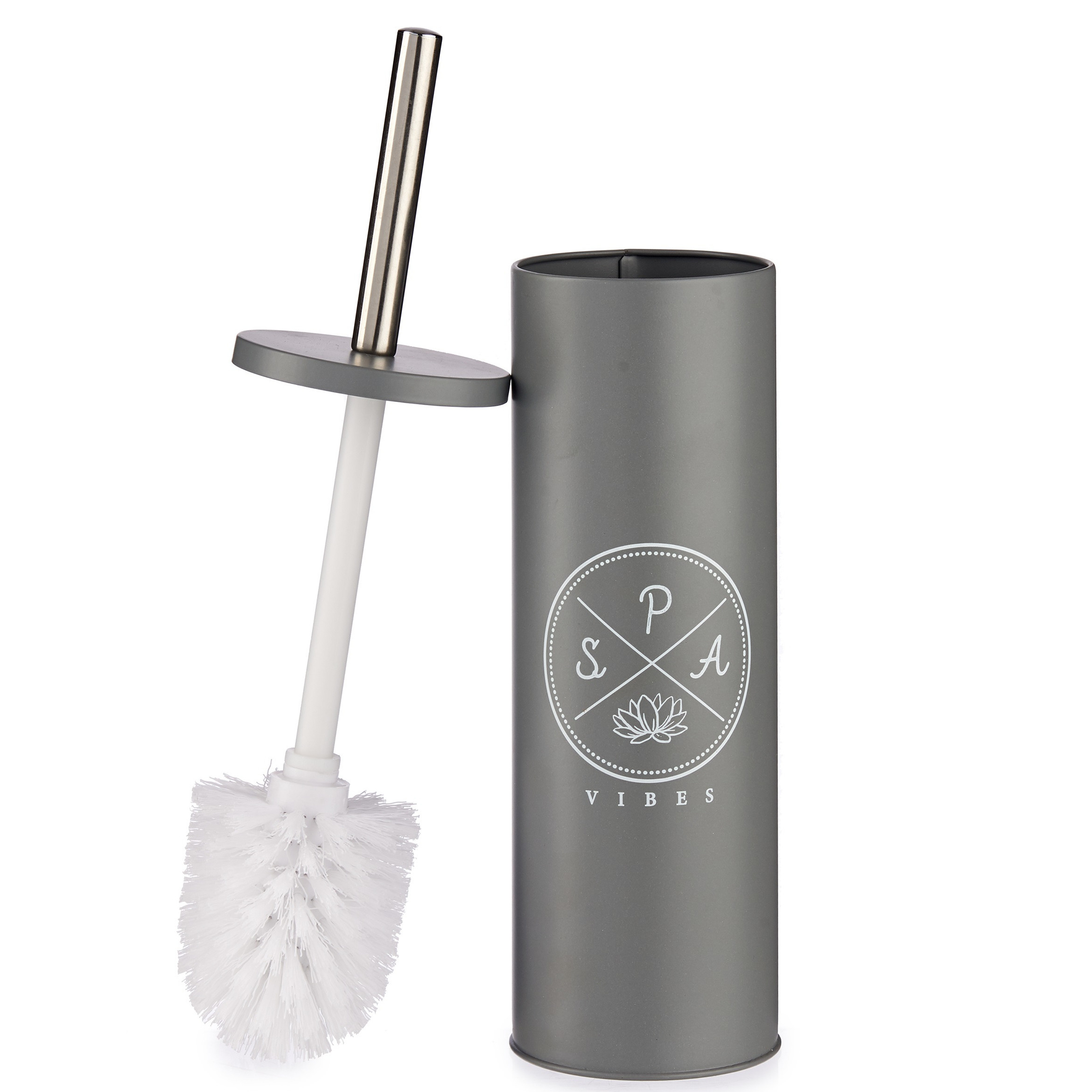 Toiletborstel/wc-borstel donker grijs met tekst aluminium 37 cm -