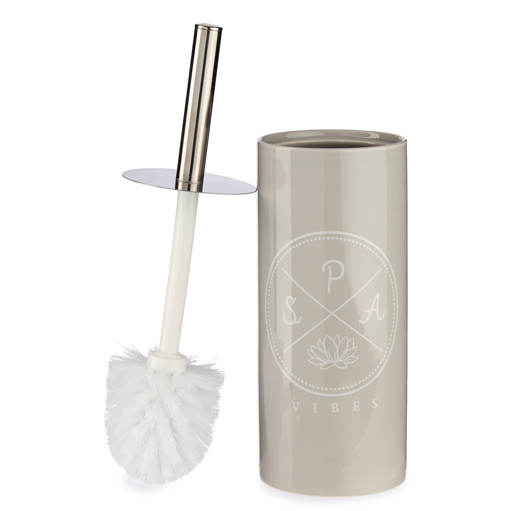 Toiletborstel/wc-borstel kiezelgrijs met tekst keramiek 31 cm -