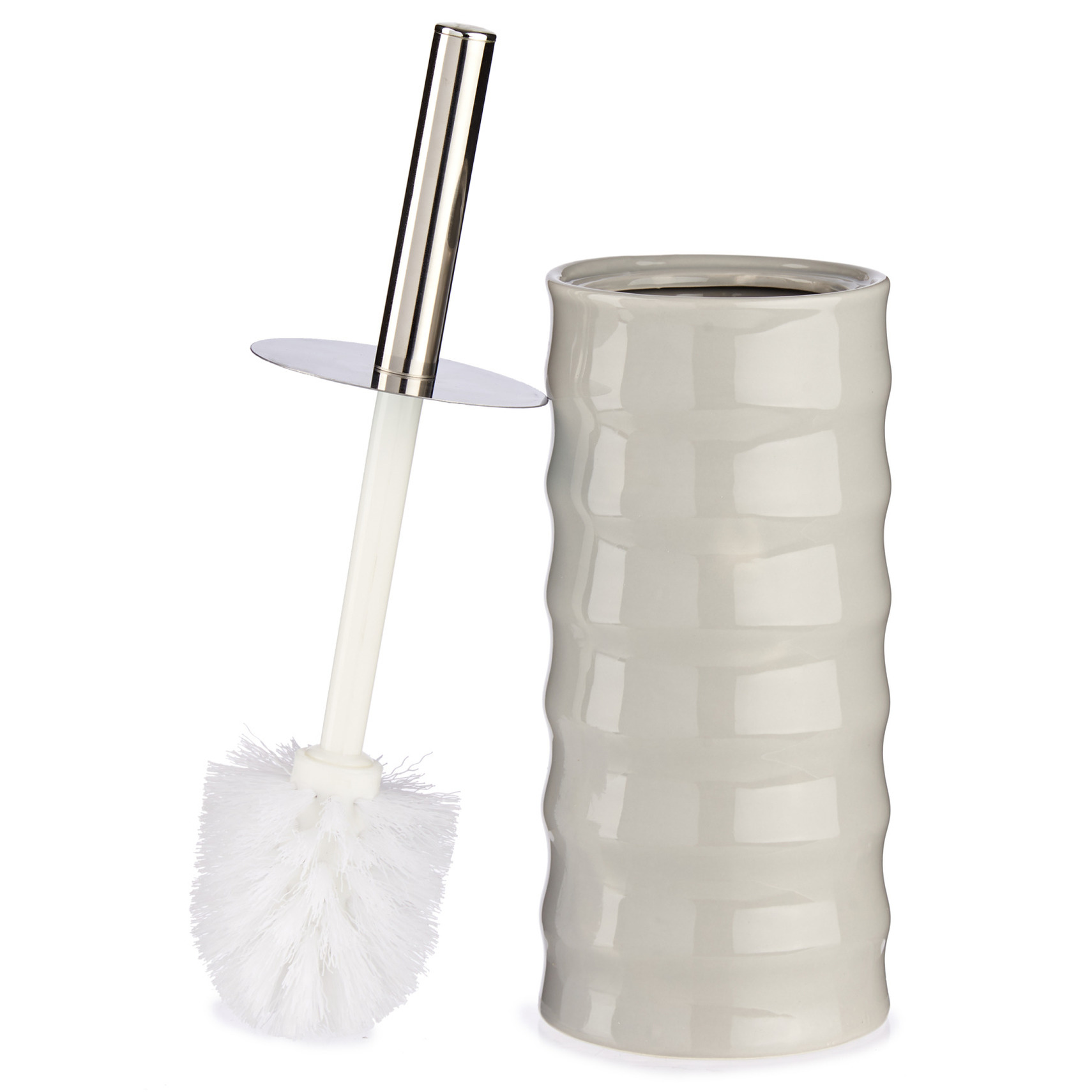 Toiletborstel/wc-borstel kiezelgrijs gestreept keramiek 31 cm -