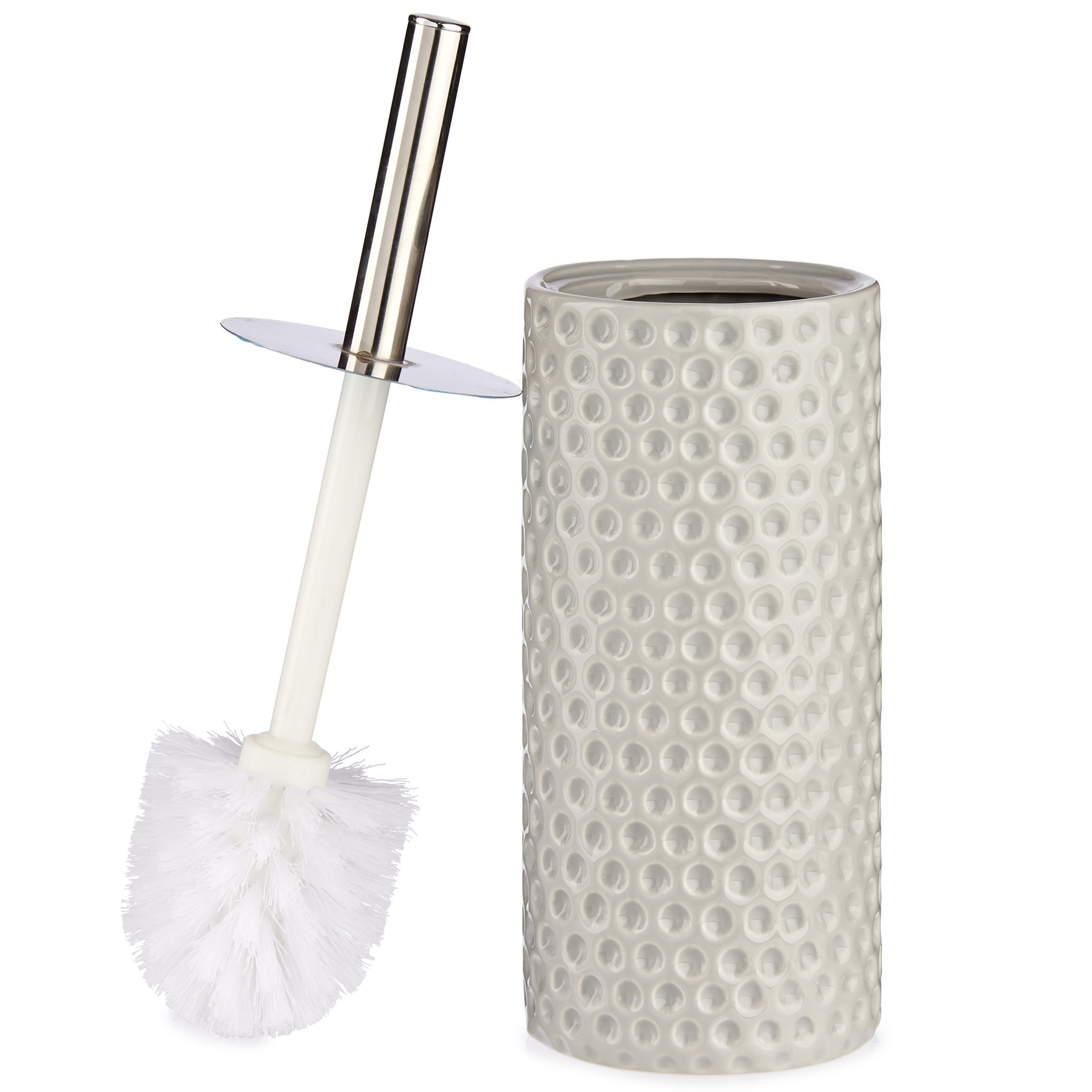Toiletborstel/wc-borstel kiezelgrijs met stippen keramiek 31 cm -