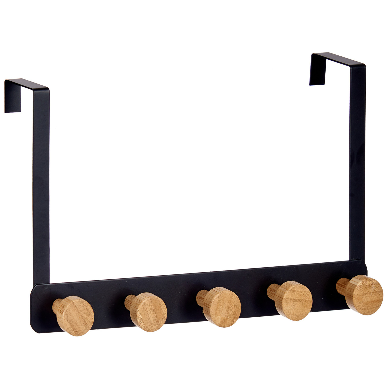 Badkamer deurhanger voor baddoeken kapstok zwart met 5 ophanghaken/knoppen 33 cm -