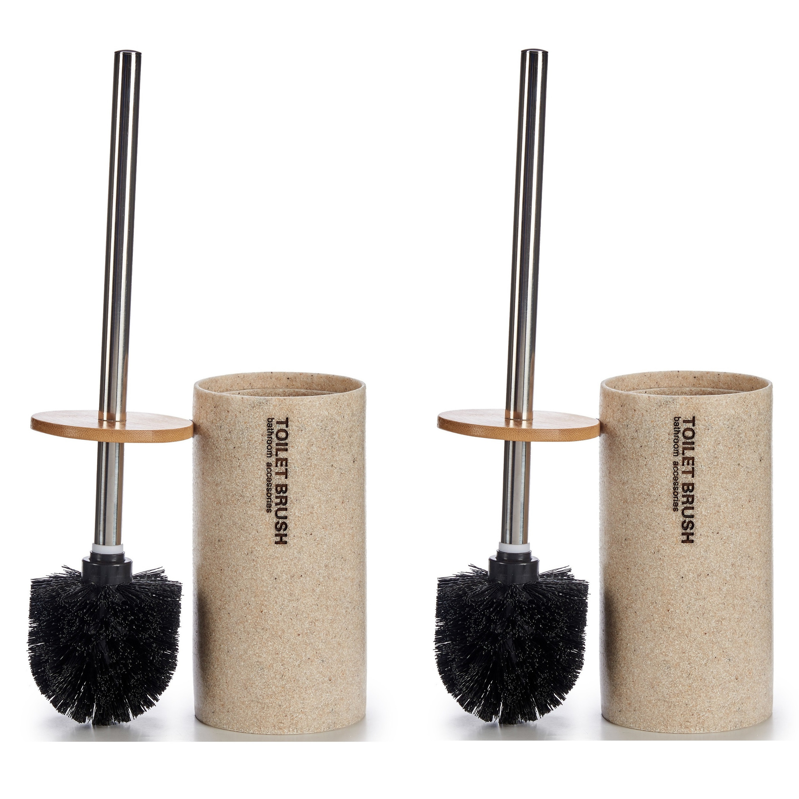 Set van 2x stuks toiletborstel/wc-borstel creme met tekst polyresin 38 cm -