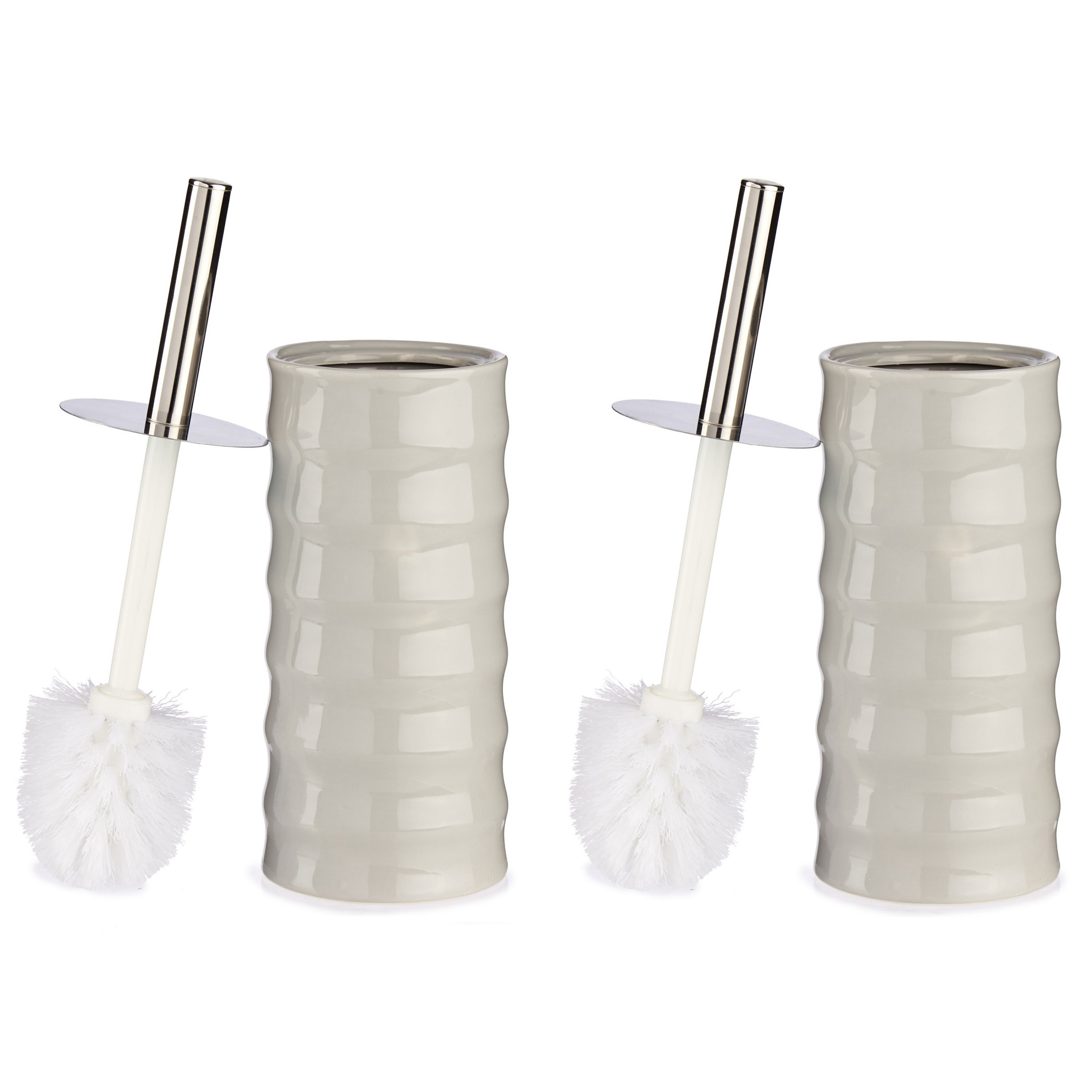 Set van 2x stuks toiletborstel/wc-borstel kiezelgrijs gestreept keramiek 31 cm -