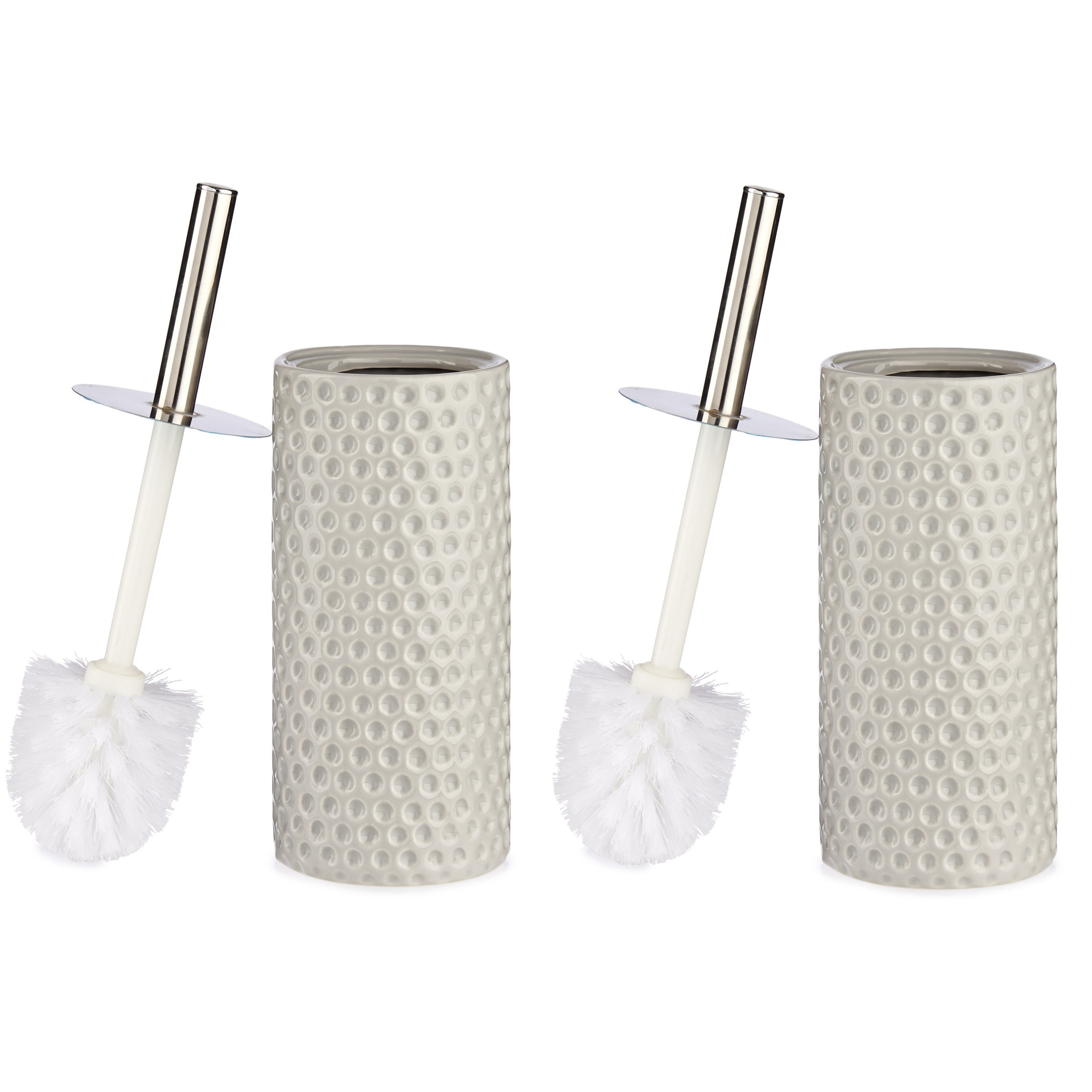 Set van 2x stuks toiletborstel/wc-borstel kiezelgrijs met stippen keramiek 31 cm -