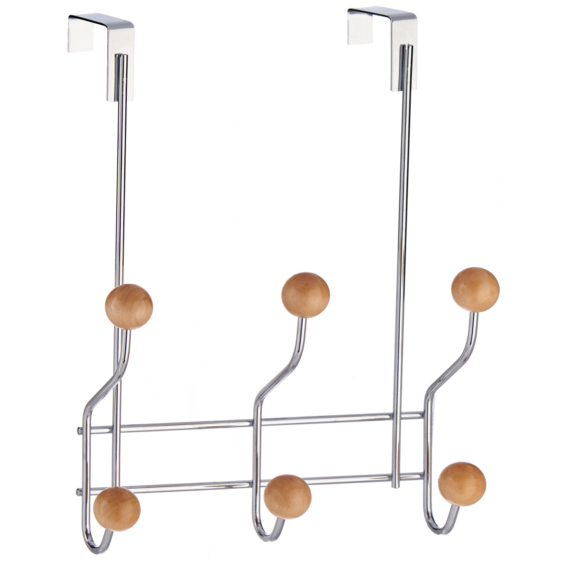 Badkamer deurhanger voor baddoeken met 6 ophanghaken/knoppen 19 cm -