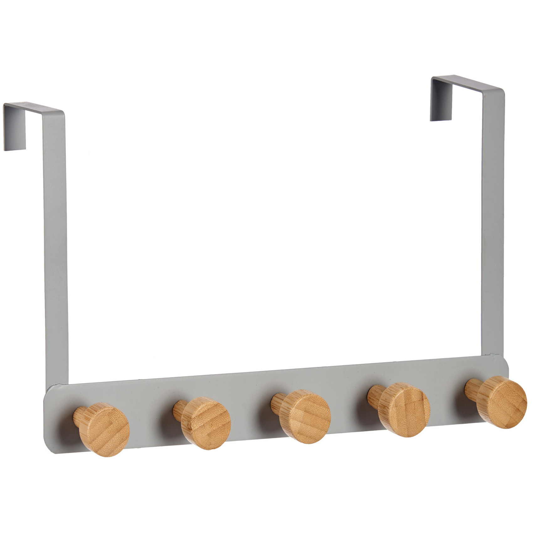 Badkamer deurhanger voor baddoeken zilver met 5 ophanghaken/knoppen 33 cm -