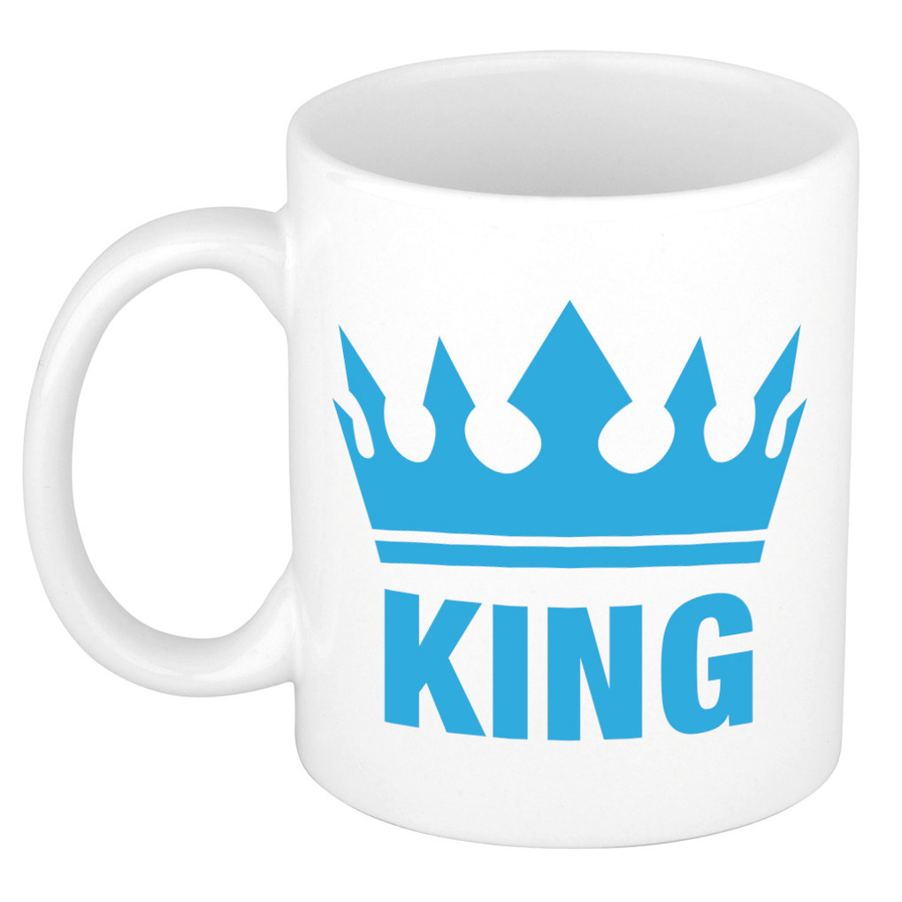 Cadeau King mok/ beker wit met blauwe bedrukking 300 ml -