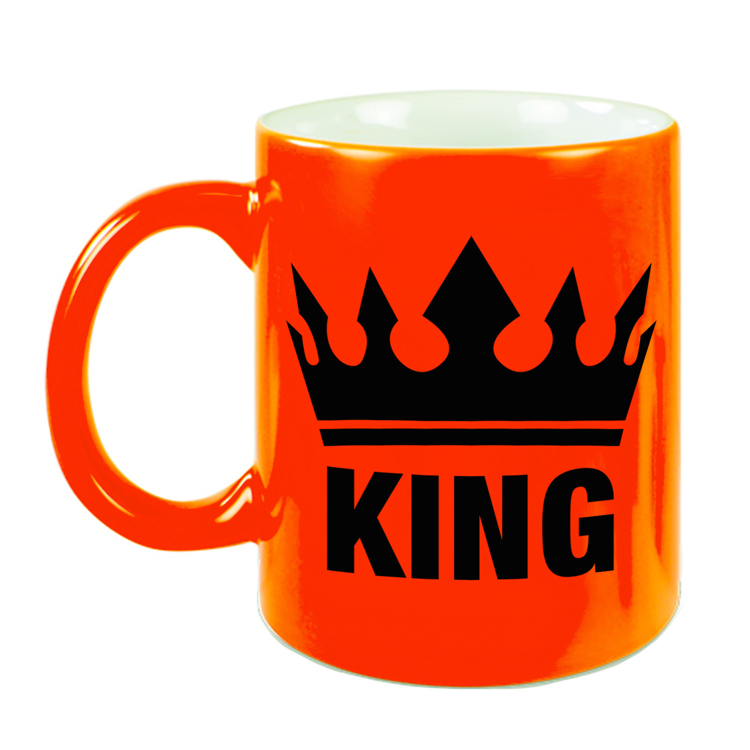 Cadeau King mok/ beker fluor neon oranje met zwarte bedrukking 300 ml -