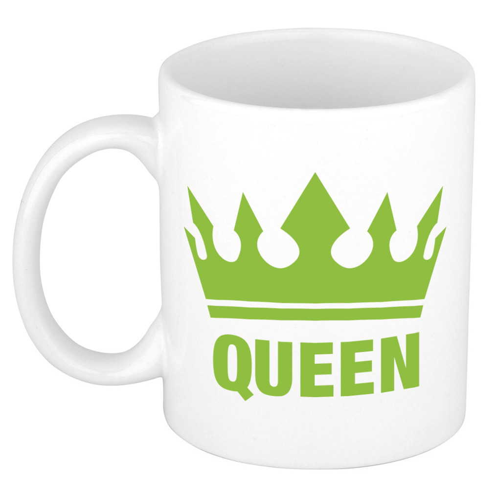 Cadeau Queen mok/ beker wit met groene bedrukking 300 ml -