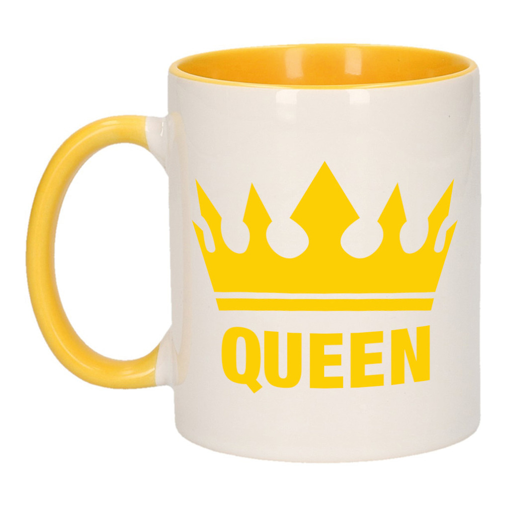 Cadeau Queen mok/ beker geel wit 300 ml -