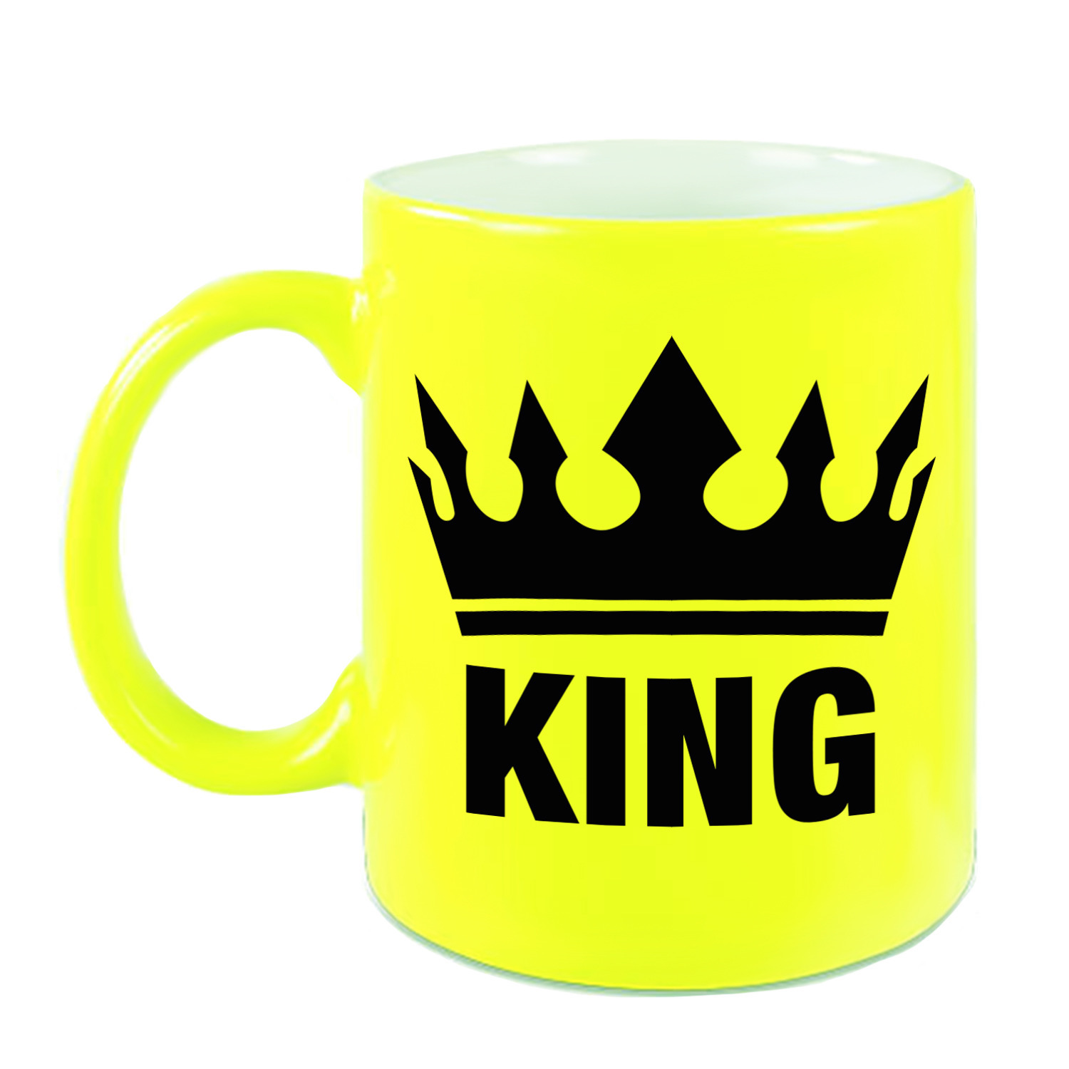 Cadeau King mok/ beker fluor neon geel met zwarte bedrukking 300 ml -