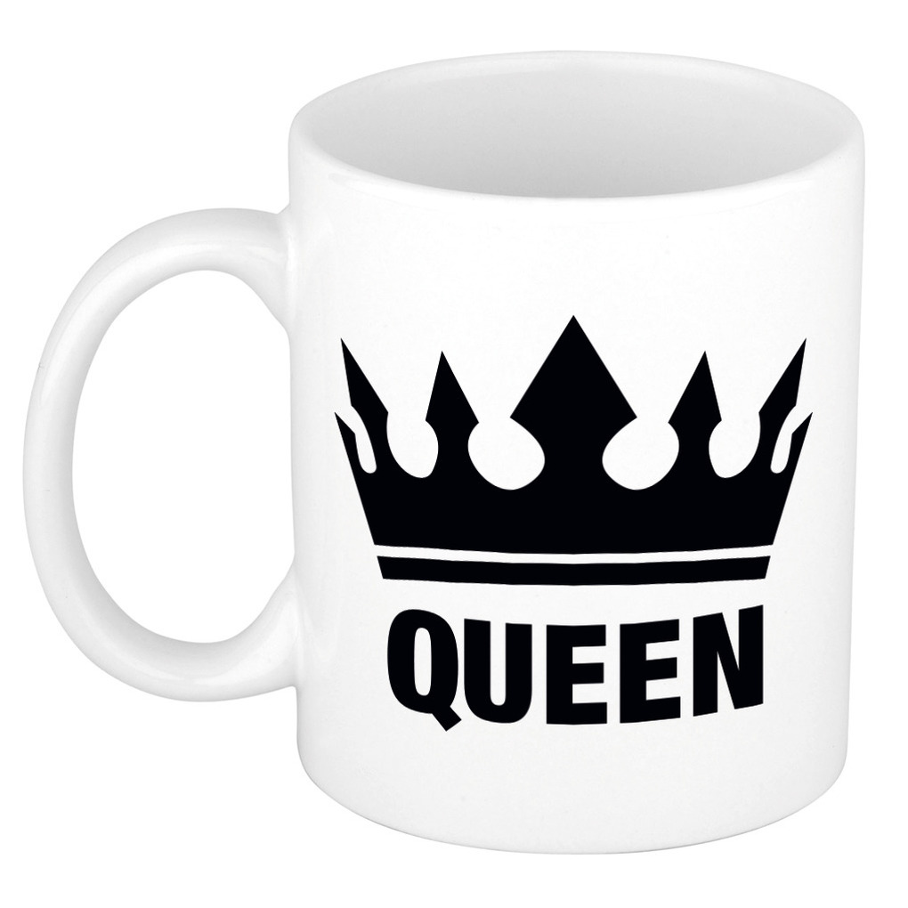 Cadeau Queen mok/ beker wit met zwarte bedrukking 300 ml -