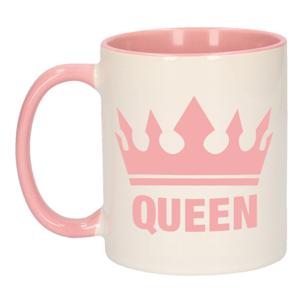 Cadeau Queen mok/ beker roze wit 300 ml -
