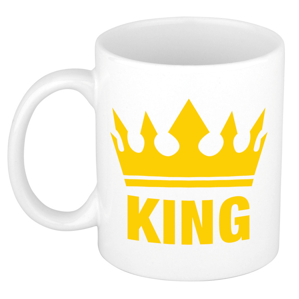 Cadeau King mok/ beker wit met gele bedrukking 300 ml -