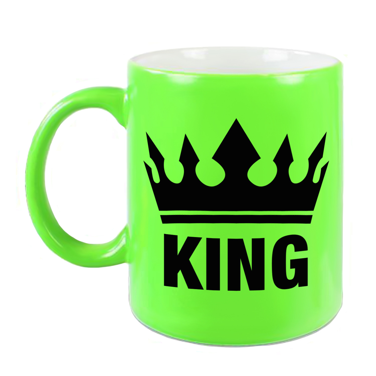 Cadeau King mok/ beker fluor neon groen met zwarte bedrukking 300 ml -