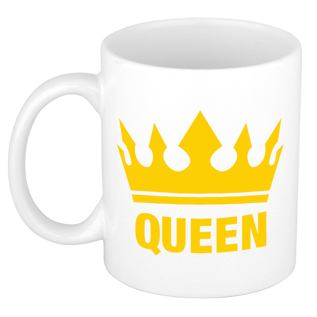Cadeau Queen mok/ beker wit met gele bedrukking 300 ml -