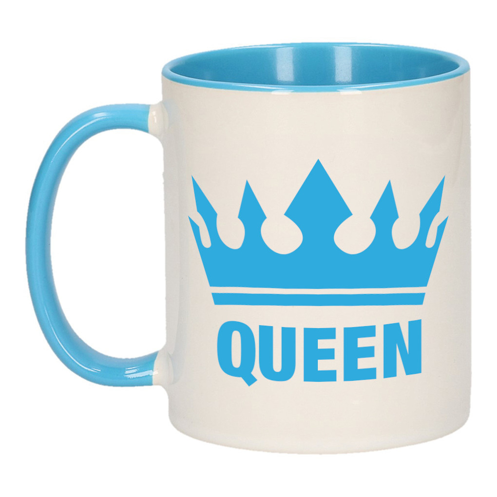 Cadeau Queen mok/ beker blauw wit 300 ml -