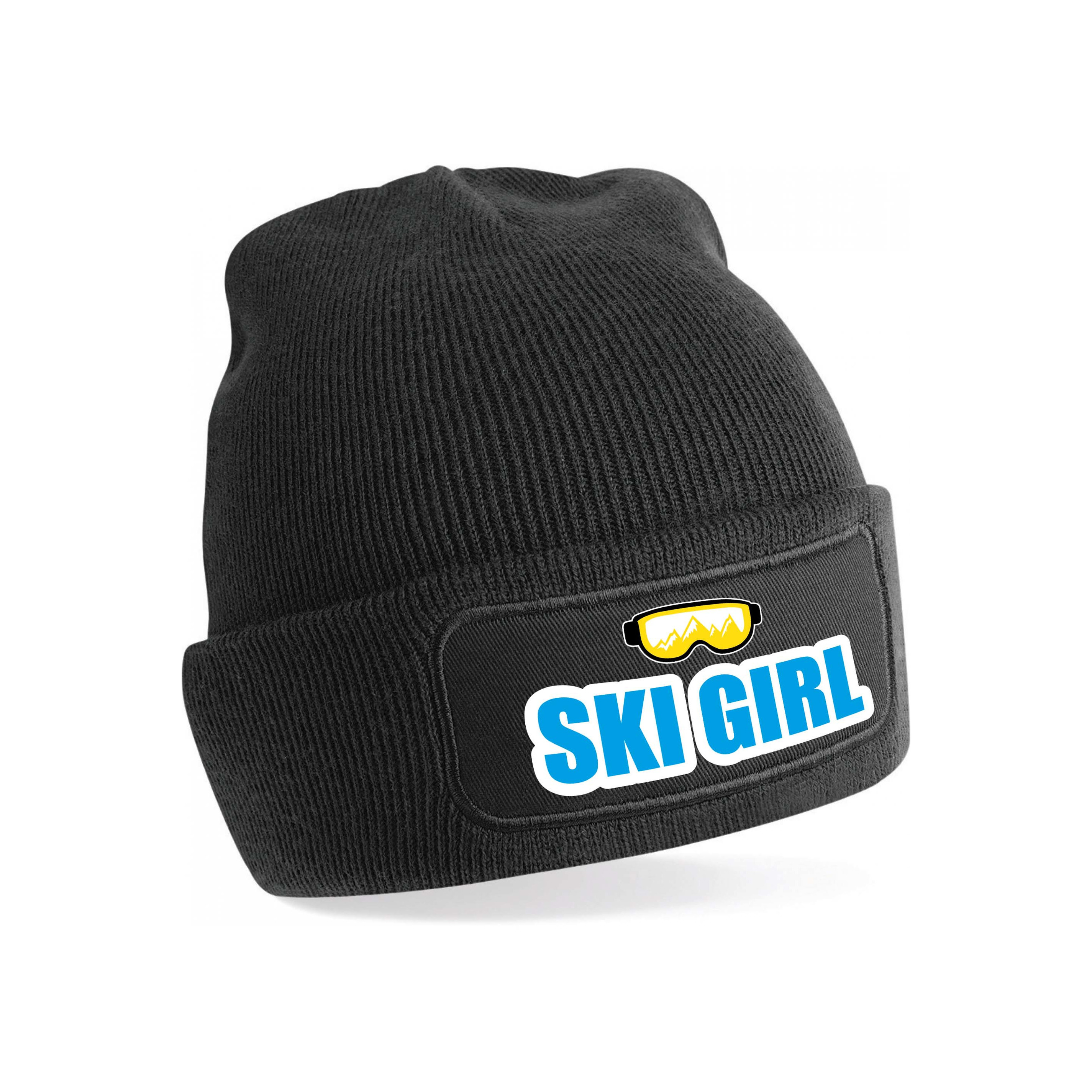 Apres ski muts ski girl zwart voor dames - Foute wintersport muts -