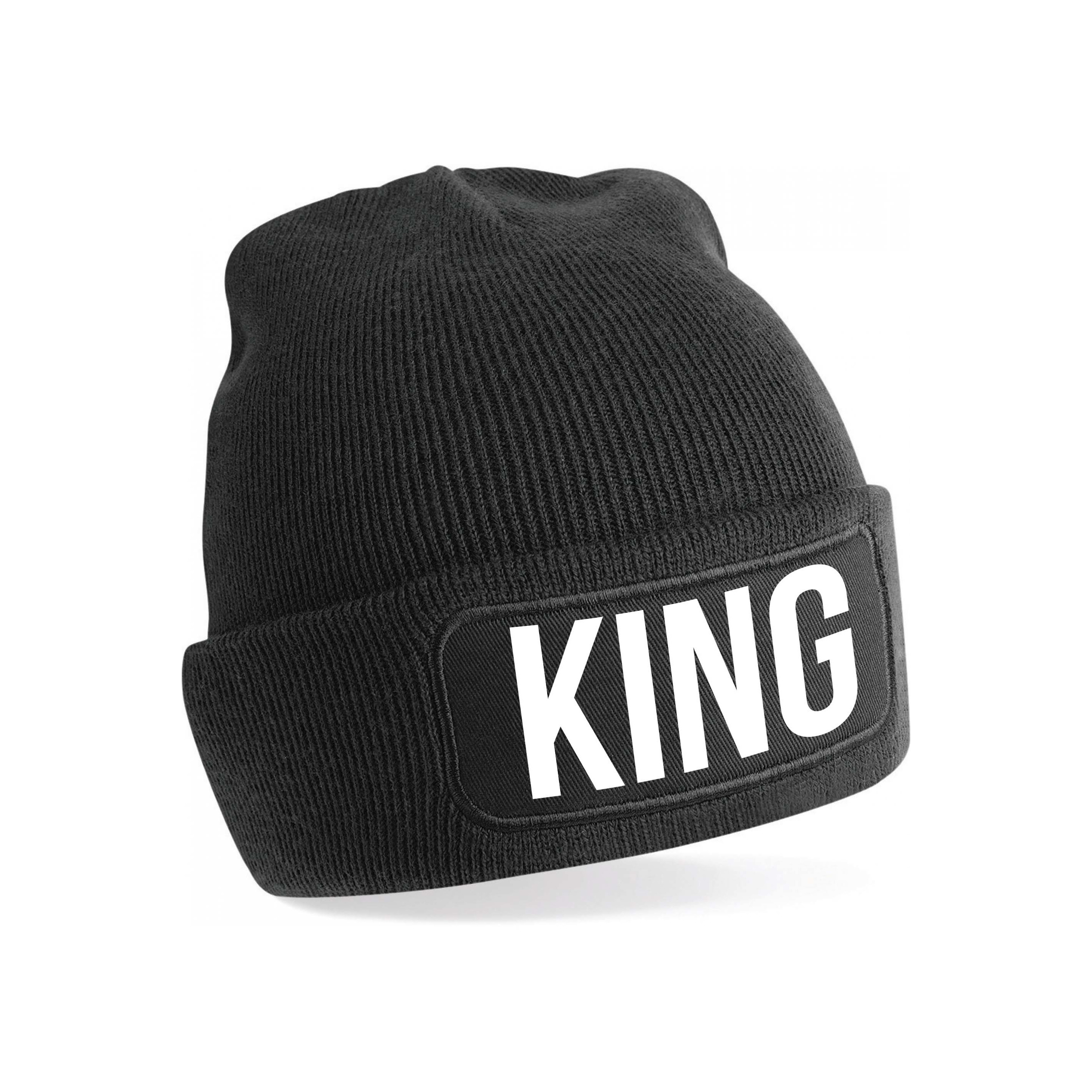 Apres ski muts king zwart voor heren - Foute wintersport muts -
