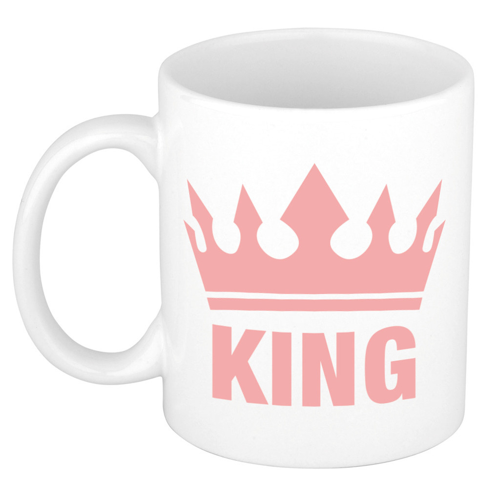Cadeau King mok/ beker wit met roze bedrukking 300 ml -