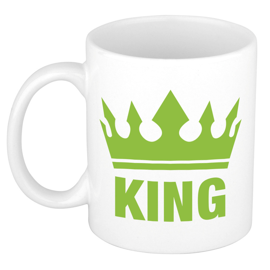 Cadeau King mok/ beker wit met groene bedrukking 300 ml -