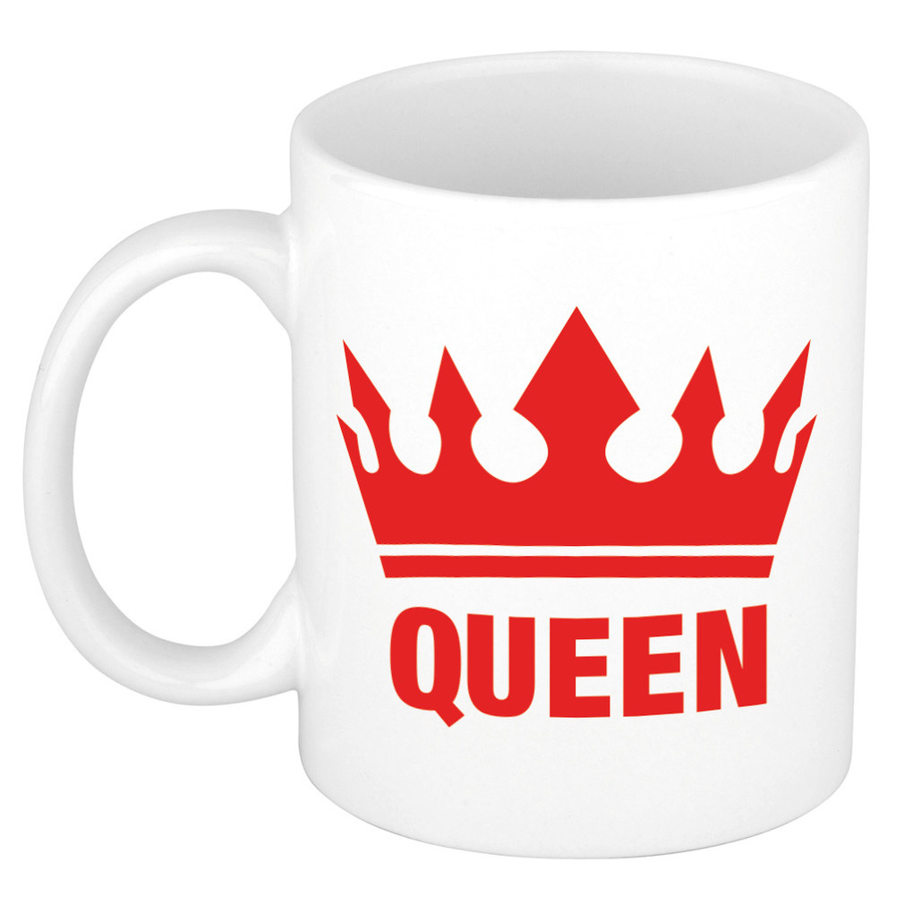 Cadeau Queen mok/ beker wit met rode bedrukking 300 ml -