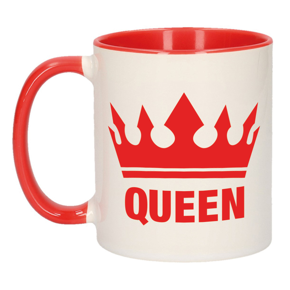 Cadeau Queen mok/ beker rood wit 300 ml -