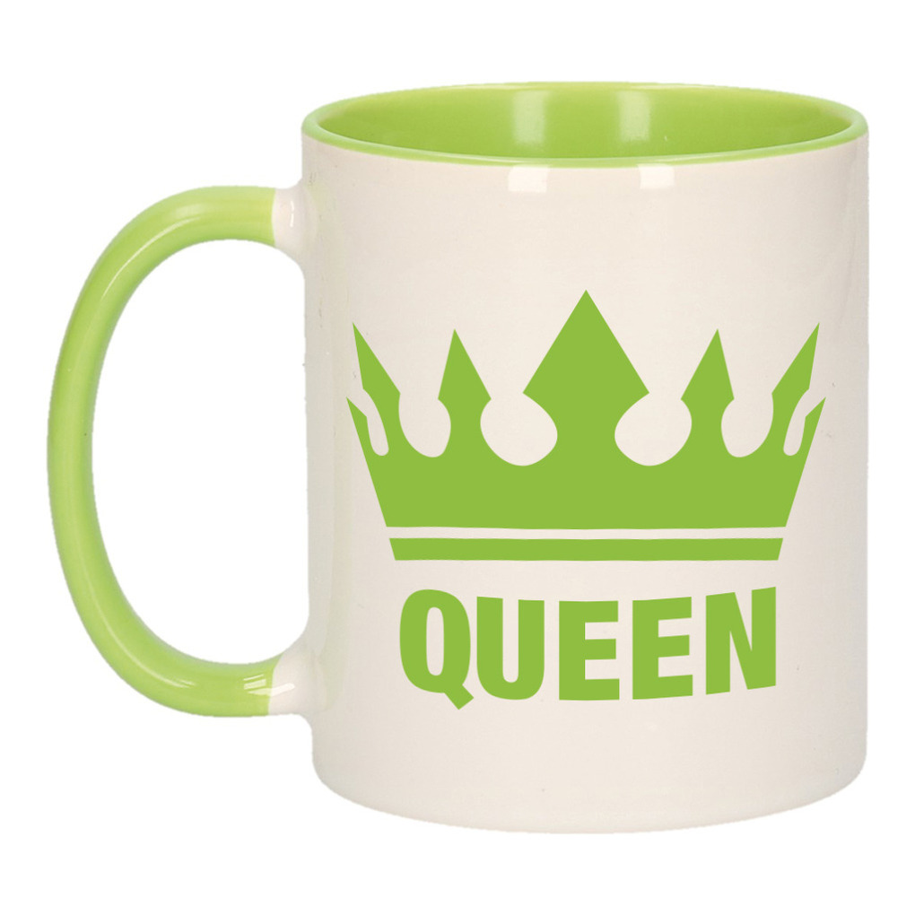 Cadeau Queen mok/ beker groen wit 300 ml -