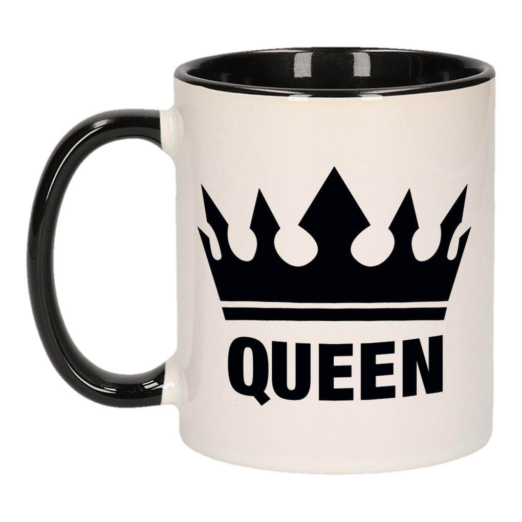 Cadeau Queen mok/ beker zwart wit 300 ml -