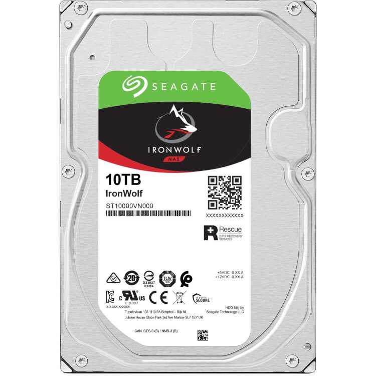 Seagate IronWolf, 10 TB harde schijf ST10000VN000, SATA/600, 24/7