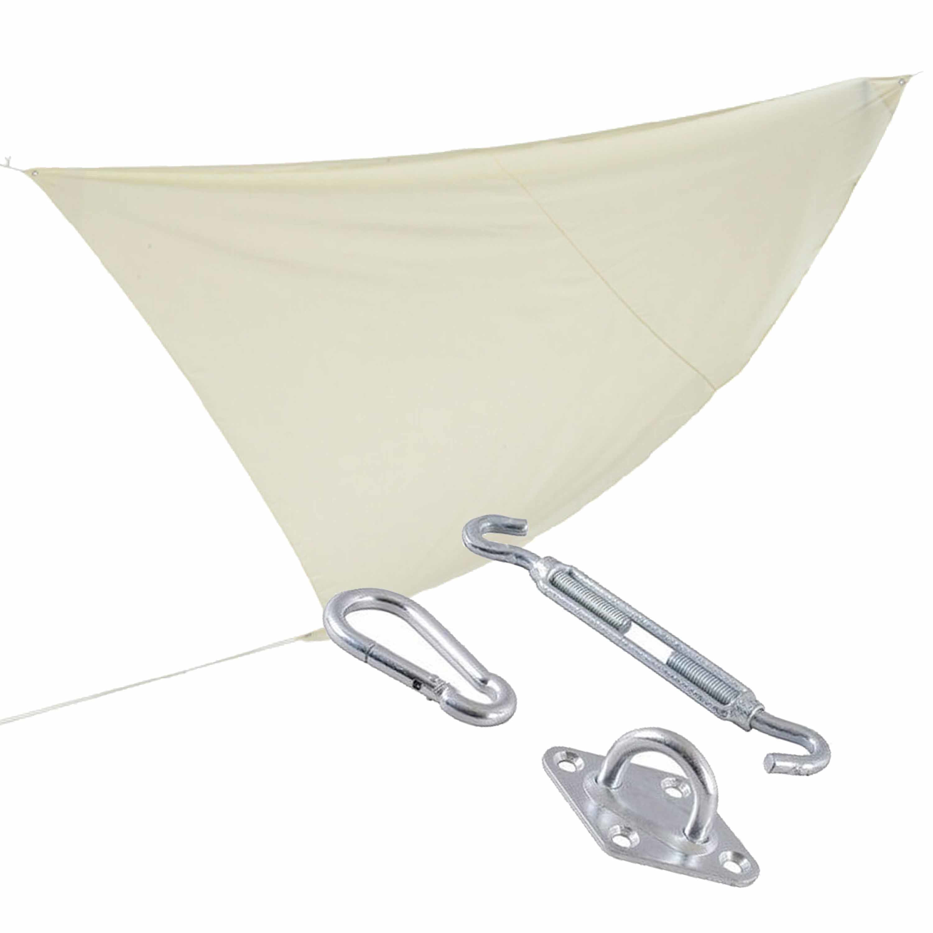 Schaduwdoek/zonnescherm driehoek wit 3,6 x 3,6 x 3,6 meter met ophanghaken -