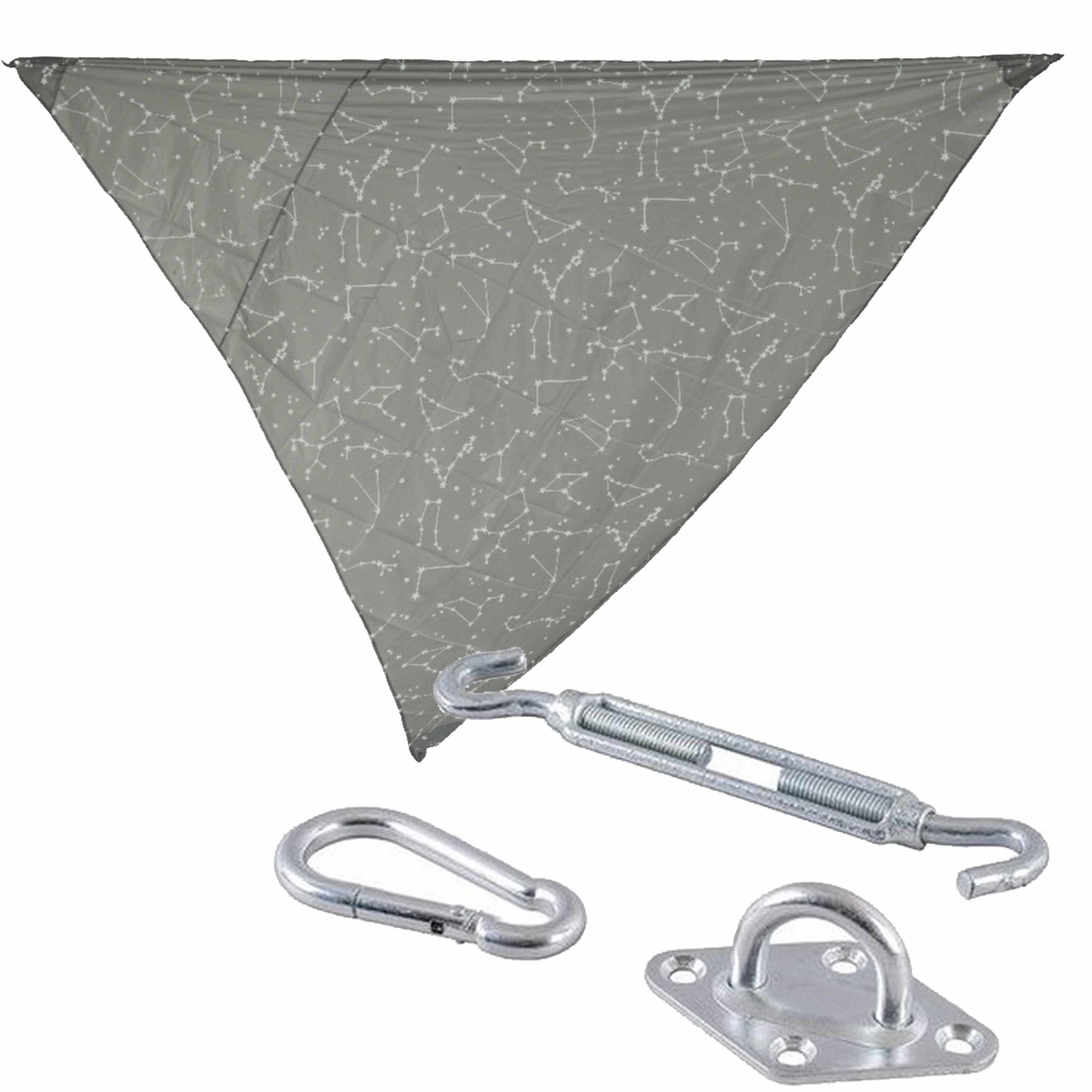 Schaduwdoek/zonnescherm driehoek grijs 3 x 3 x 3 meter met ophanghaken -